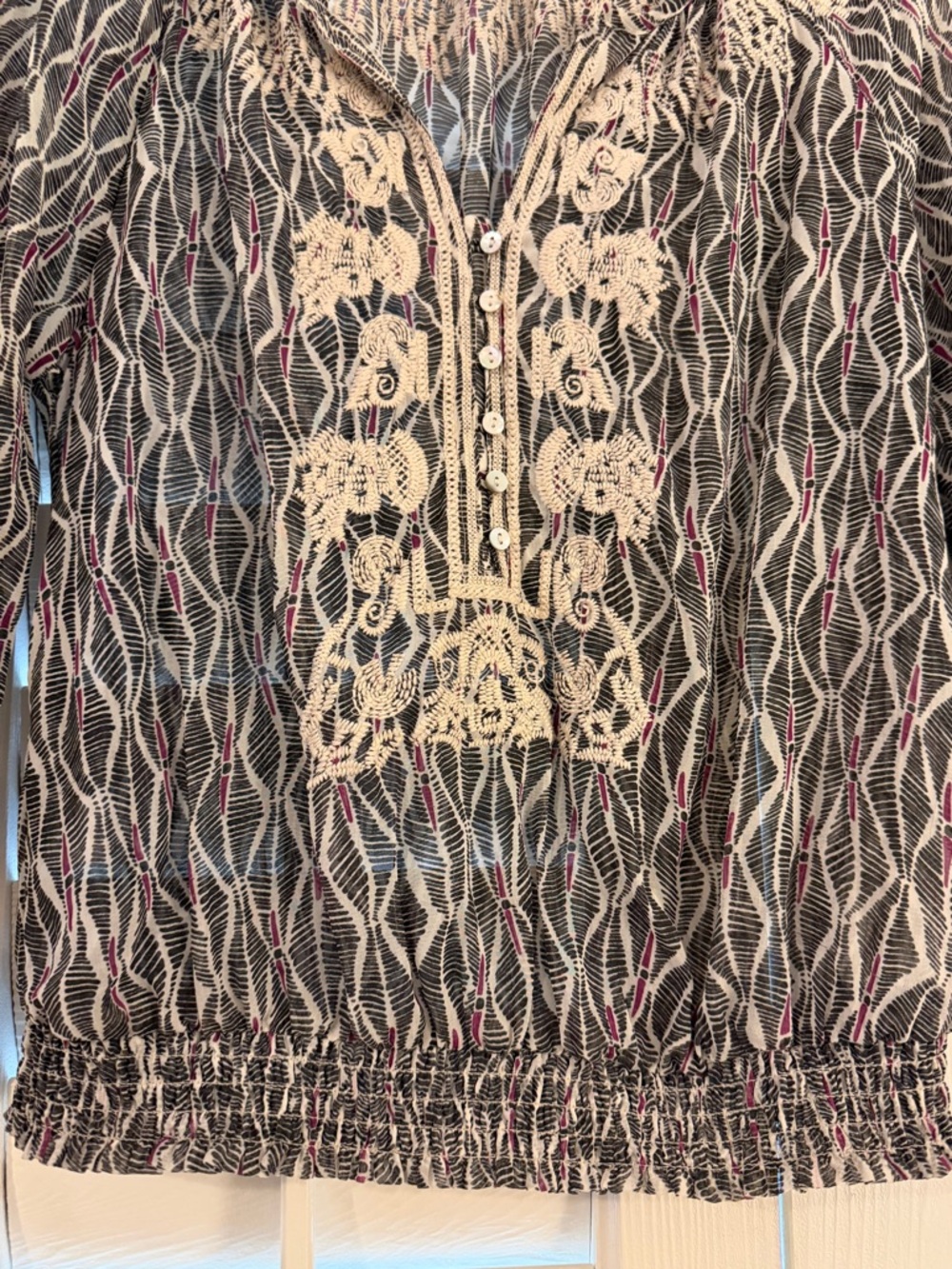 Daniel Rainn Embroidered Peasant Blouse, 3/4-Length Sleeves, Small Petite - Picture 4 of 10